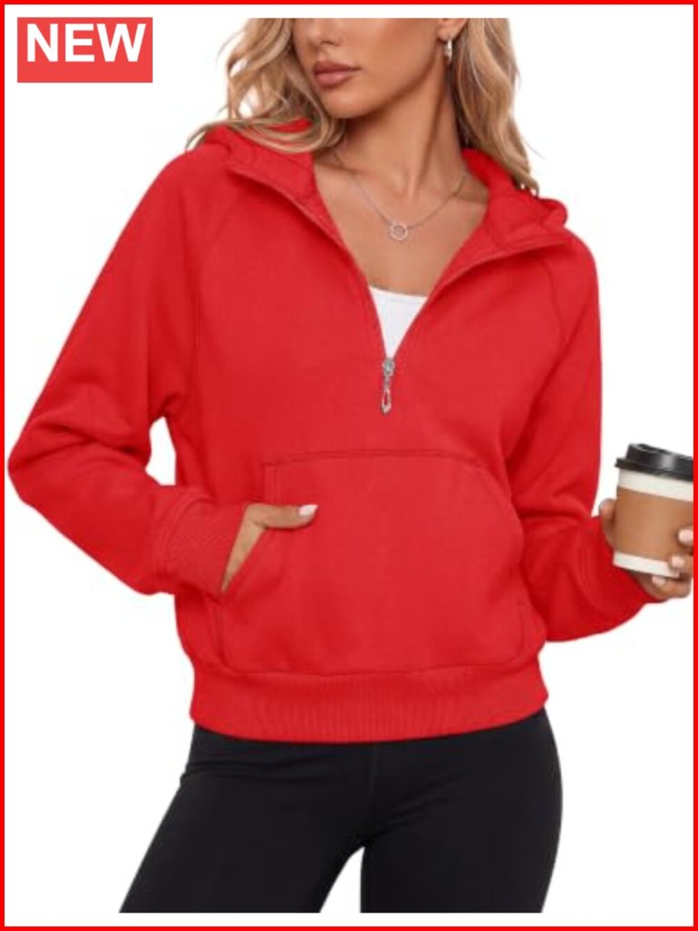 Women's Cropped Half-Zip Hoodie Fleece Pullover Sweatshirt with Pocket
